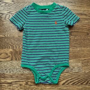 Ralph Lauren green and navy striped onesie bodysuit, size 6 months